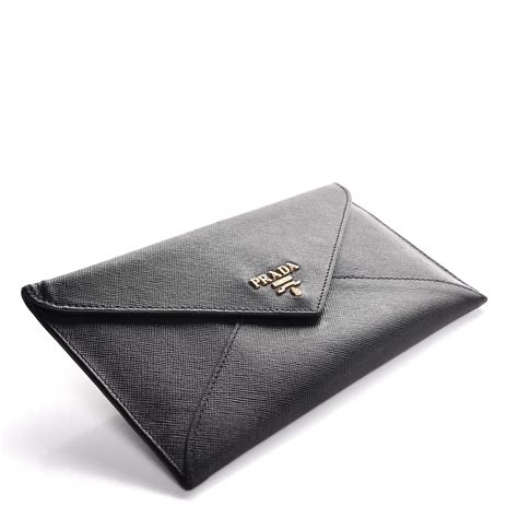 PRADA Saffiano Metal Envelope Wallet Black 